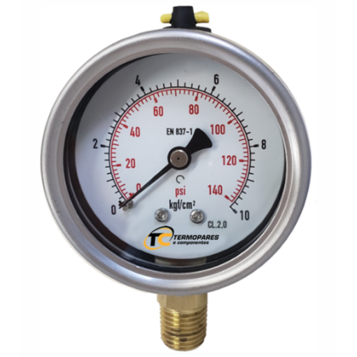 Manômetro Analógico Caixa Inox e Rosca de Latão de 62mm