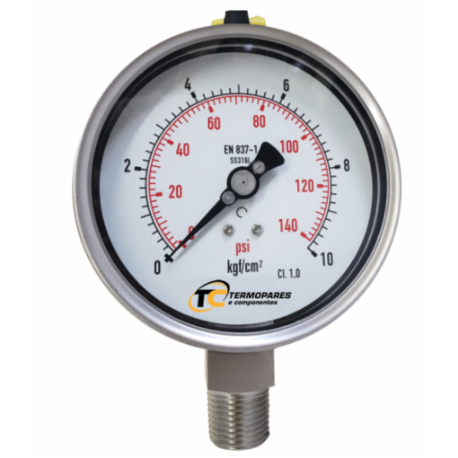 Manômetro Analógico Total Inox de 100mm